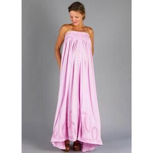 Fillyboo Women's L Pink Embroidered Cut Out Maternity Midi Dress